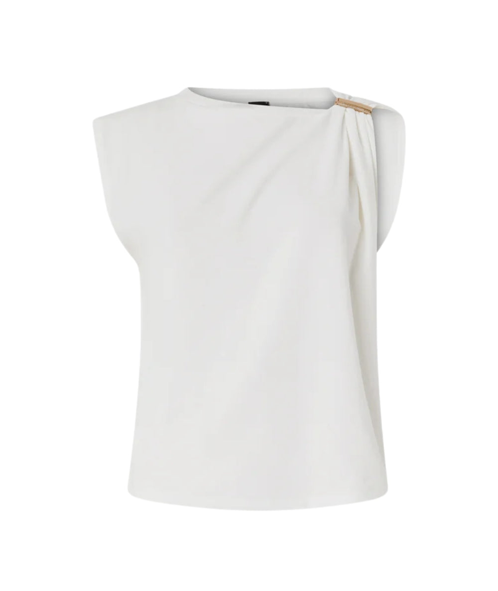 Pinko Top con Applicazione Dorata e Drappeggio Melody 106478 A35D Bianco
