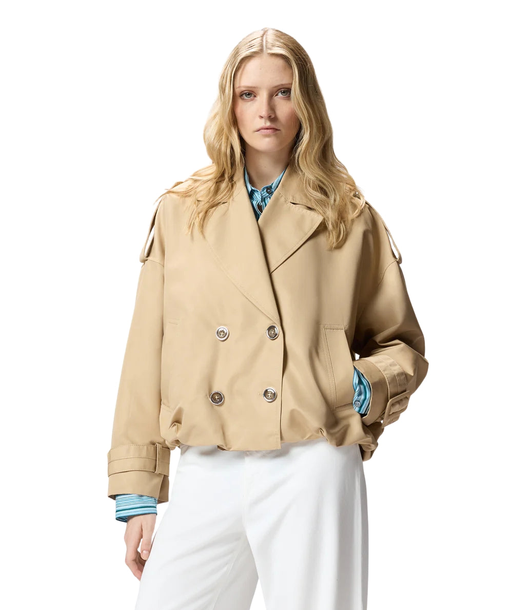 Pinko Trench Corto Doppiopetto in Gabardina Triscia 106325-A1PR Beige