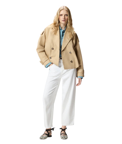 Pinko Trench Corto Doppiopetto in Gabardina Triscia 106325-A1PR Beige