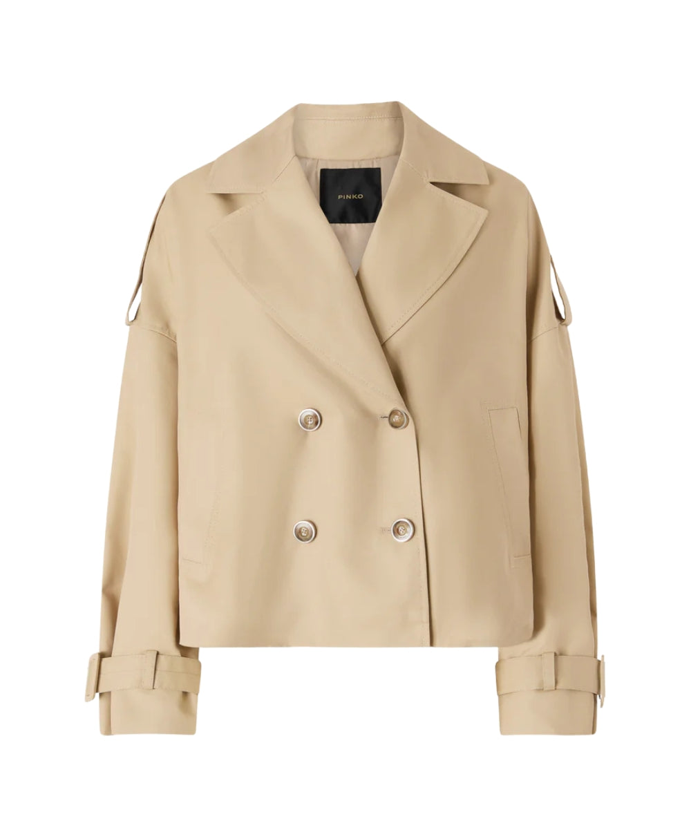 Pinko Trench Corto Doppiopetto in Gabardina Triscia 106325-A1PR Beige