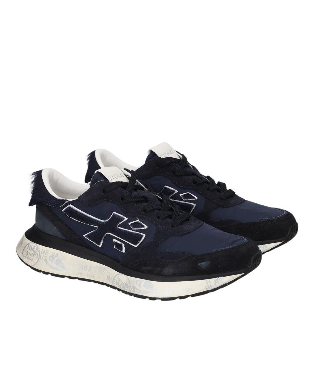 Premiata Sneakers Running in Cavallino e Nylon Lauryn Blu 