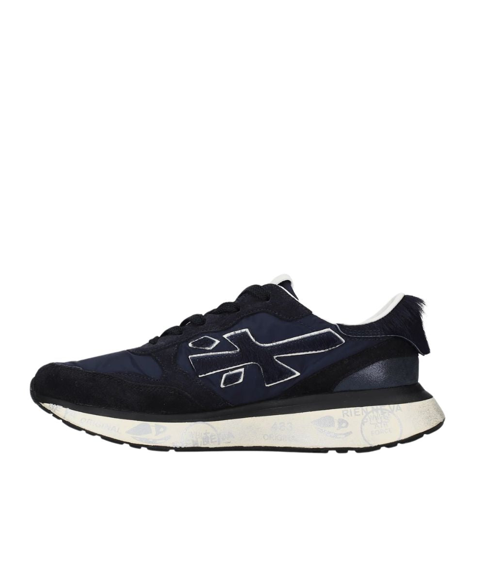 Premiata Sneakers Running in Cavallino e Nylon Lauryn Blu