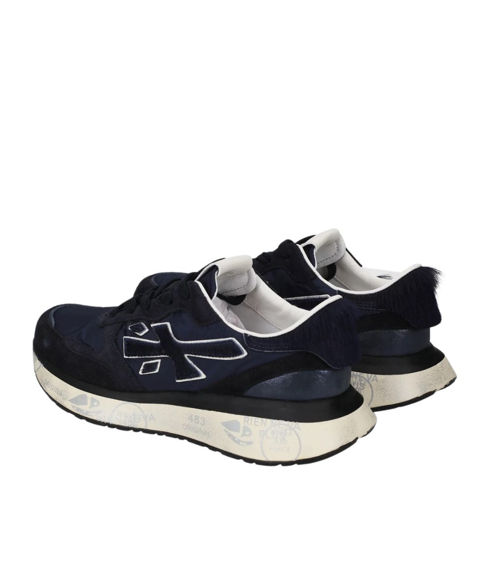 Premiata Sneakers Running in Cavallino e Nylon Lauryn Blu