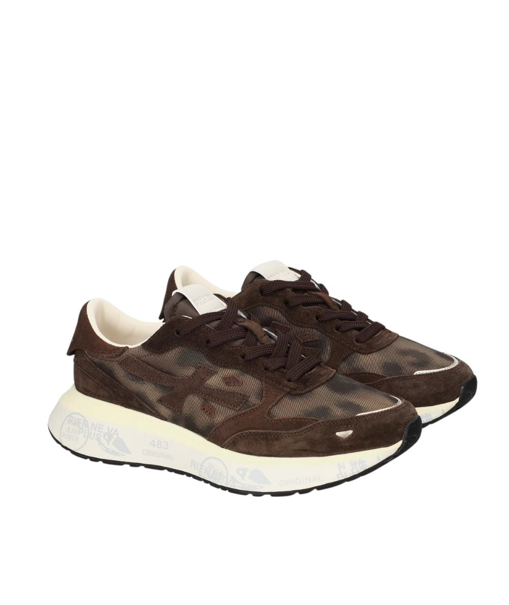 Premiata Sneakers Running in Pelle e Tessuto Lauryn Marrone