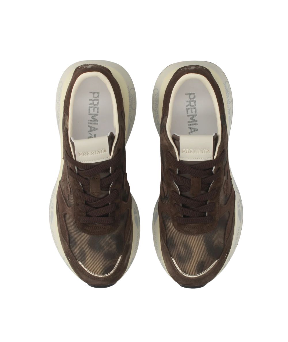 Premiata Sneakers Running in Pelle e Tessuto Lauryn Marrone