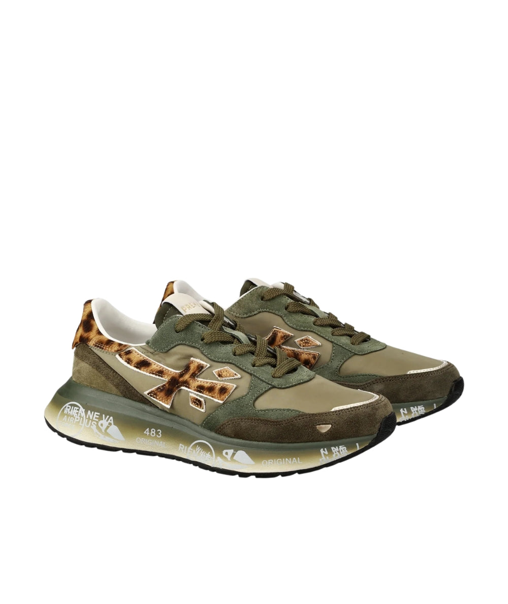 Premiata Sneakers con Dettaglio Leopardato LAURYN Verde Militare