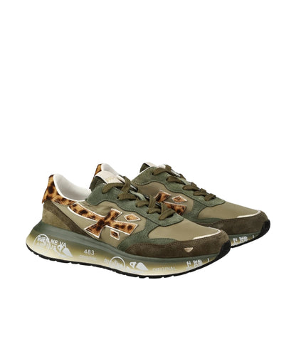 Premiata Sneakers con Dettaglio Leopardato LAURYN Verde Militare