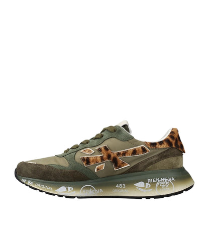 Premiata Sneakers con Dettaglio Leopardato LAURYN Verde Militare