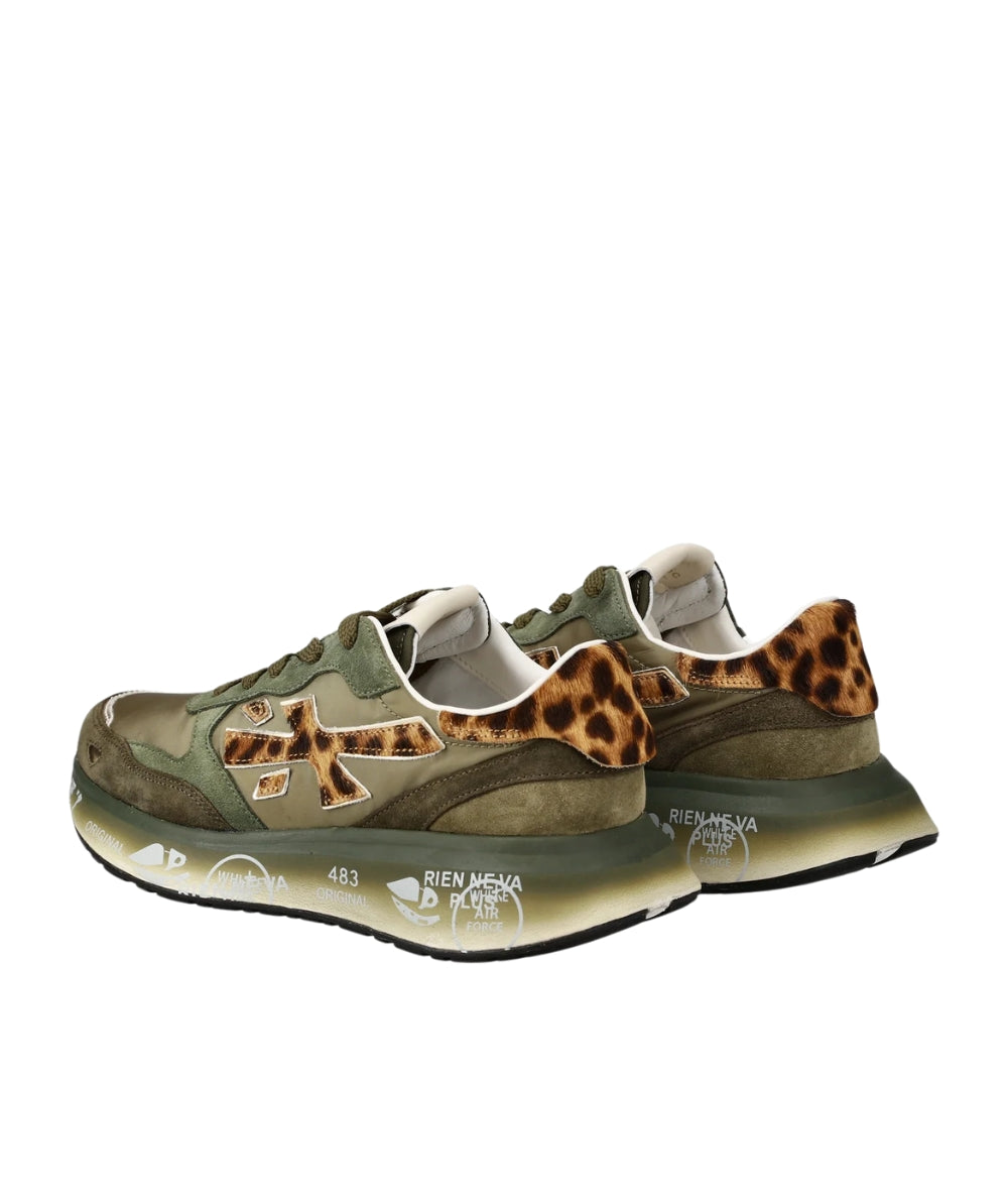 Premiata Sneakers con Dettaglio Leopardato LAURYN Verde Militare