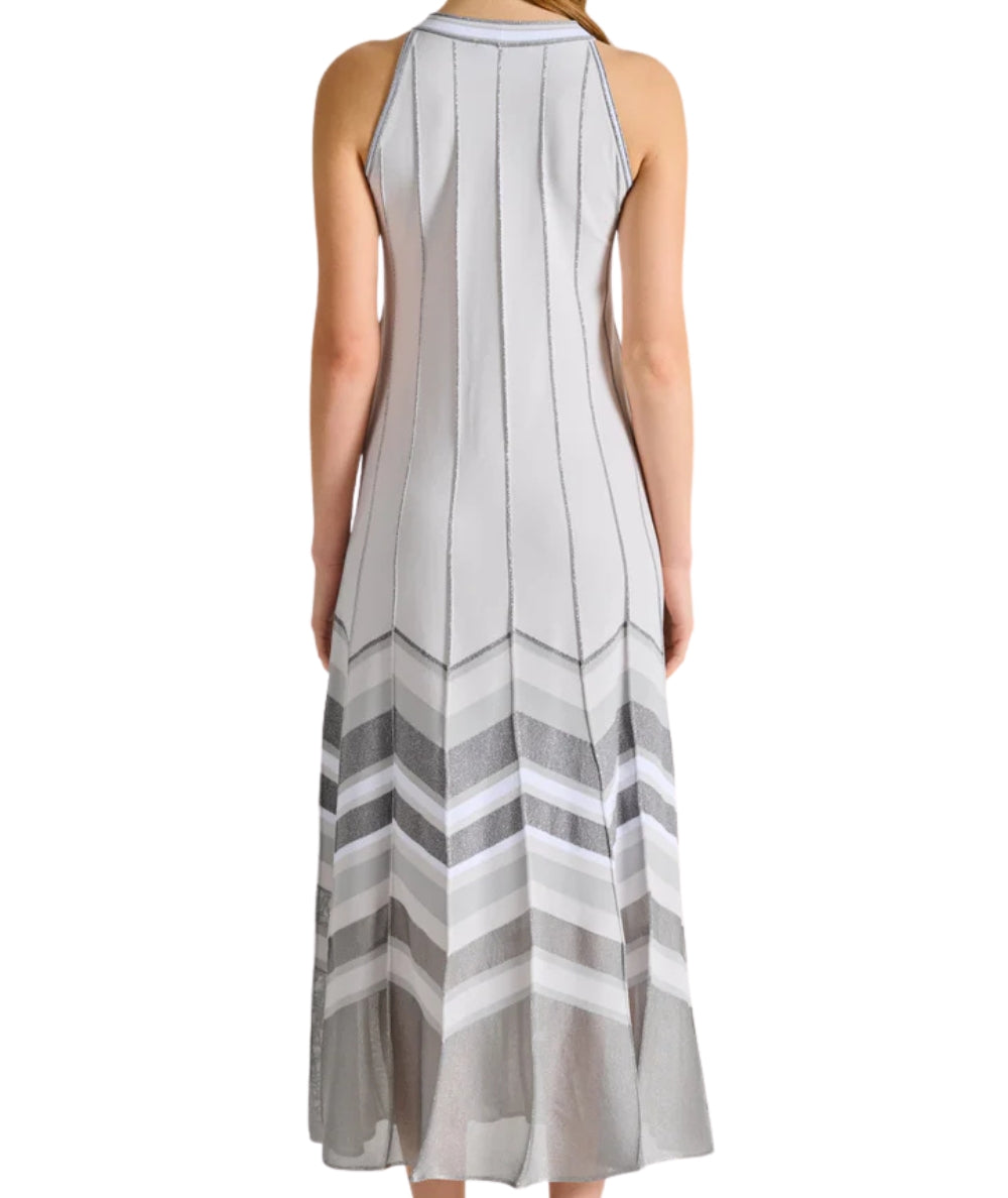 D.Exterior Pleated Dress with Lurex 60121 Pearl Grey