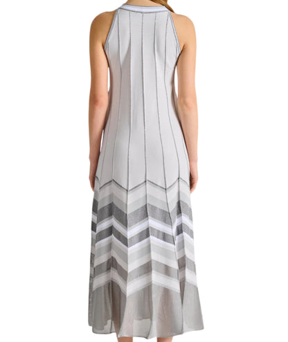 D.Exterior Pleated Dress with Lurex 60121 Pearl Grey