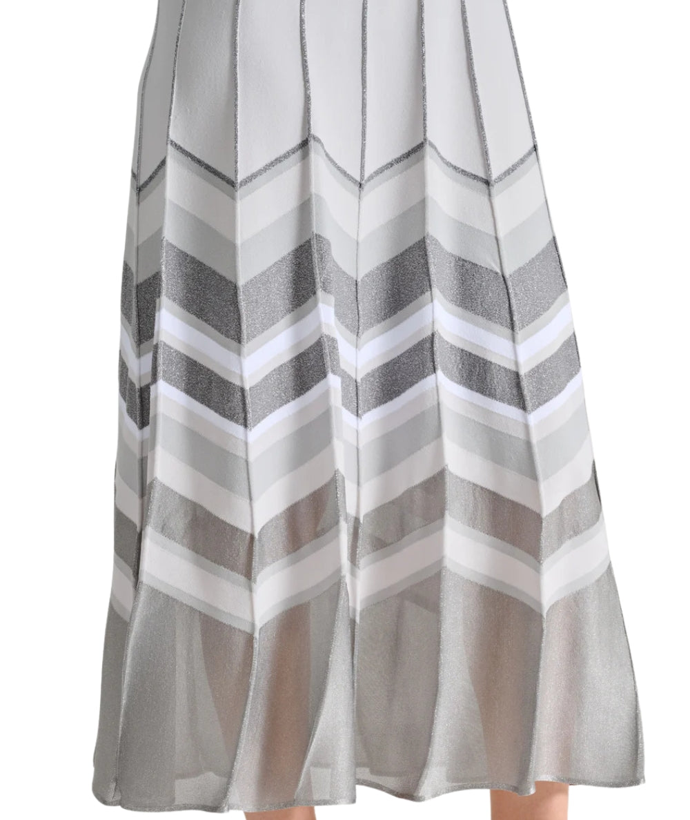 D.Exterior Pleated Dress with Lurex 60121 Pearl Grey