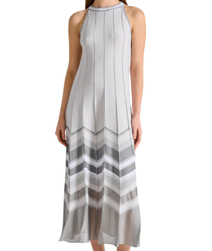D.Exterior Pleated Dress with Lurex 60121 Pearl Grey