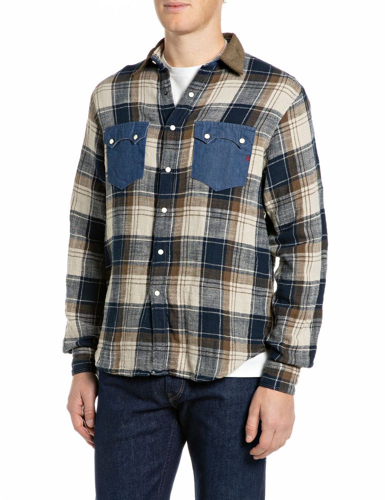 REPLAY Camicia con Tasche e Motivo Check M13MJ.000.723SRW Multicolore