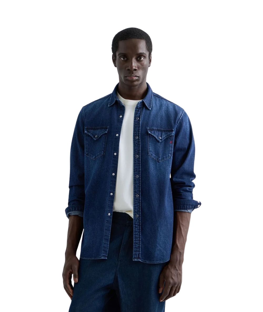 REPLAY Camicia in Denim M13L4.000.63220C Blu Denim