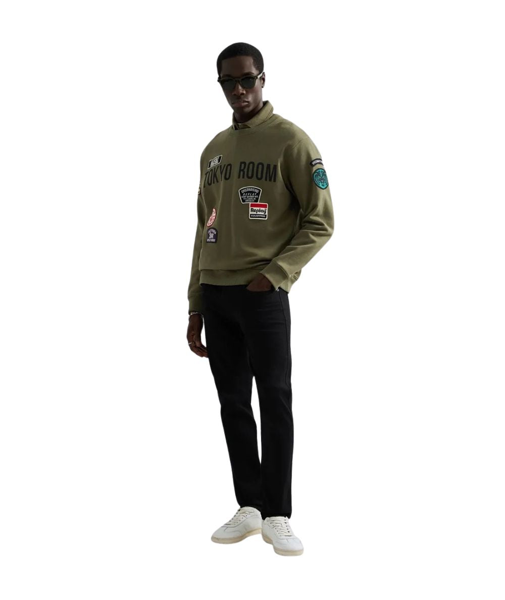 REPLAY Felpa Girocollo con Patch M13LR.001.7242NW Verde Militare