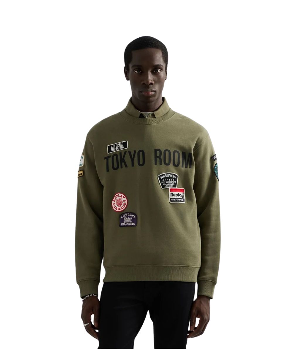 REPLAY Felpa Girocollo con Patch M13LR.001.7242NW Verde Militare
