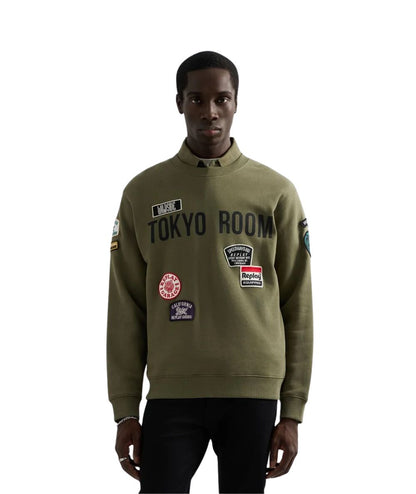 REPLAY Felpa Girocollo con Patch M13LR.001.7242NW Verde Militare
