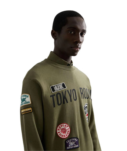 REPLAY Felpa Girocollo con Patch M13LR.001.7242NW Verde Militare