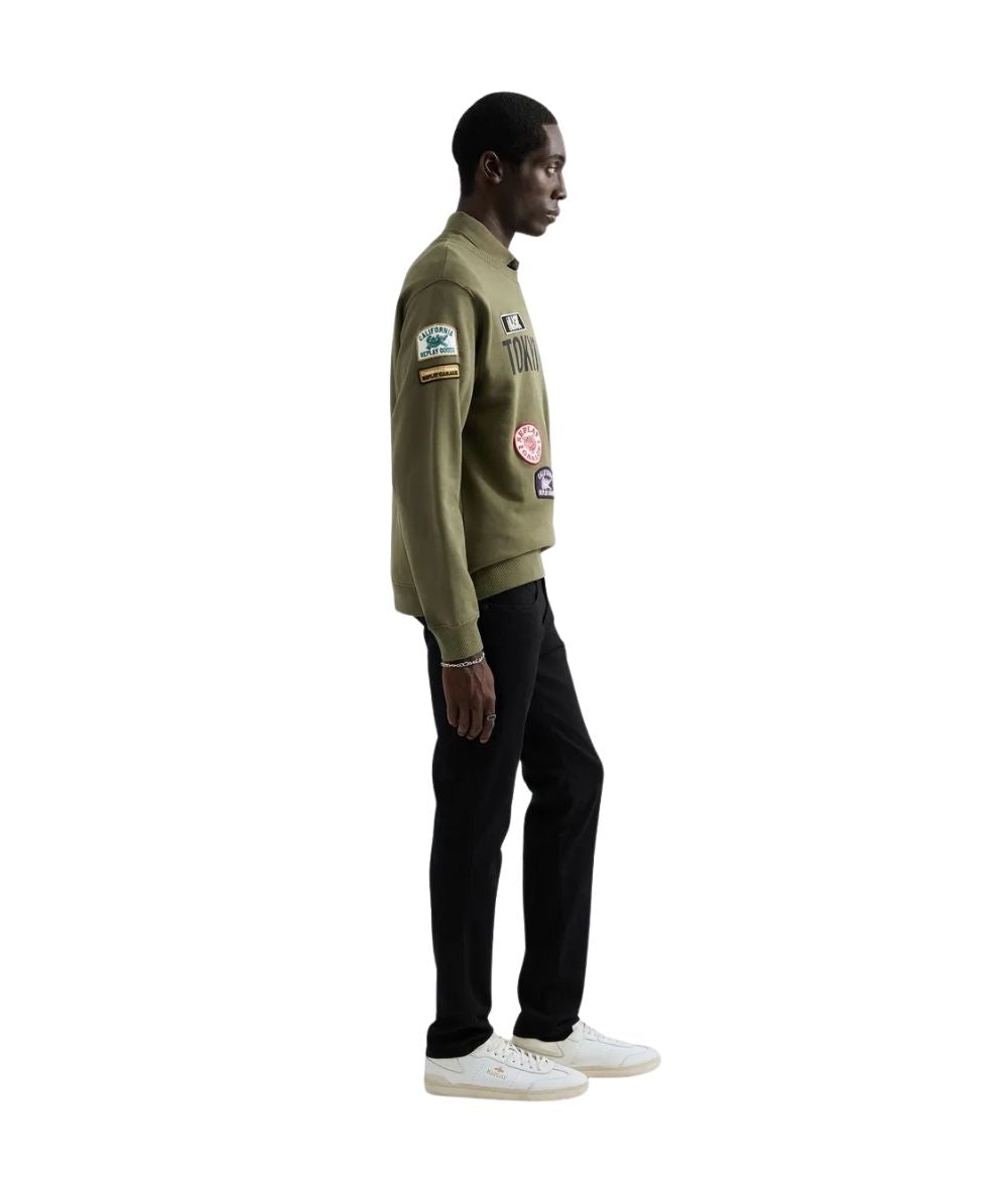 REPLAY Felpa Girocollo con Patch M13LR.001.7242NW Verde Militare