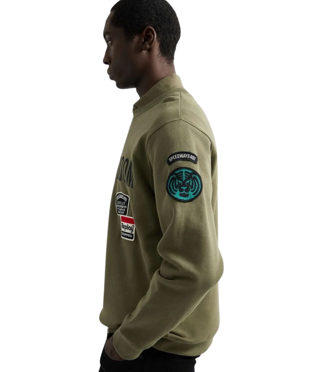 REPLAY Felpa Girocollo con Patch M13LR.001.7242NW Verde Militare