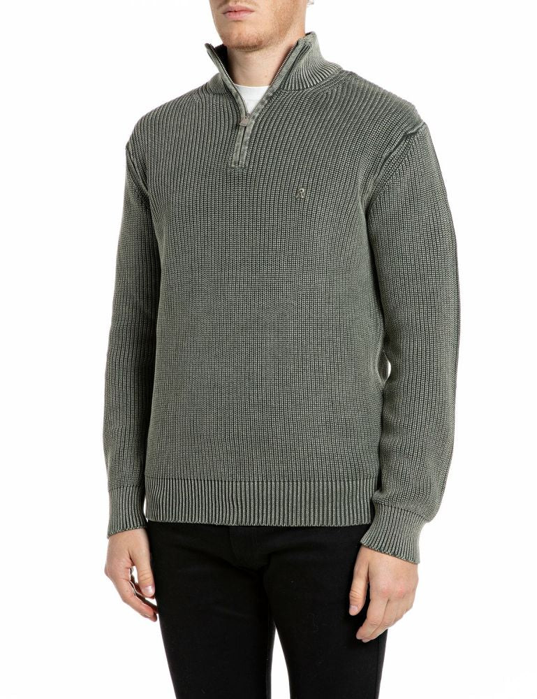REPLAY Maglione Mezza Zip UK00AU.000.7246IG Verde Militare