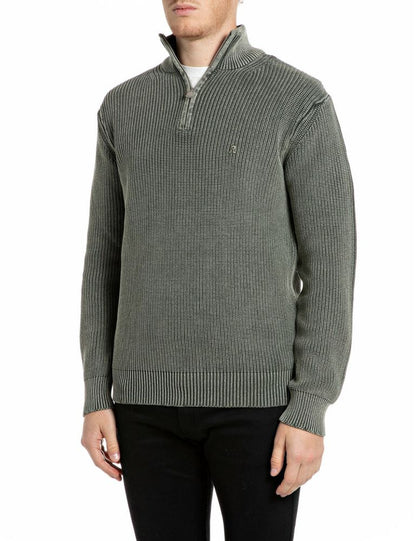 REPLAY Maglione Mezza Zip UK00AU.000.7246IG Verde Militare