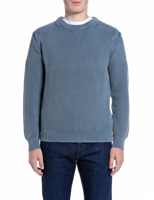 REPLAY Maglione in Cotone Effetto Vissuto UK00AS.000.7246IG Azzurro Avio