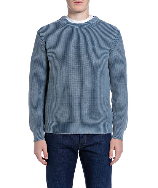REPLAY Maglione in Cotone Effetto Vissuto UK00AS.000.7246IG Azzurro Avio