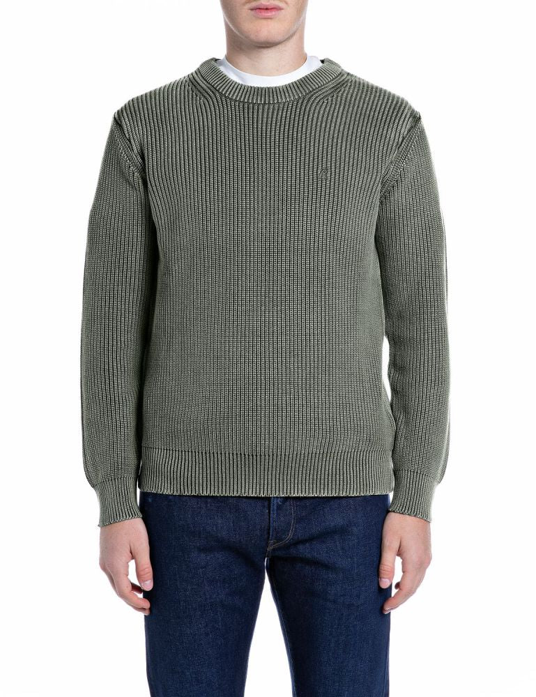 REPLAY Maglione in Cotone Effetto Vissuto UK00AS.000.7246IG Verde Militare