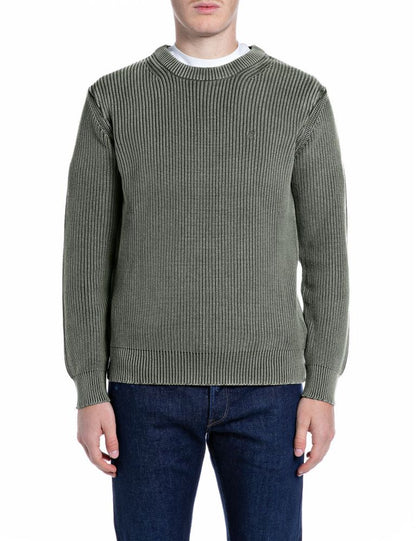 REPLAY Maglione in Cotone Effetto Vissuto UK00AS.000.7246IG Verde Militare