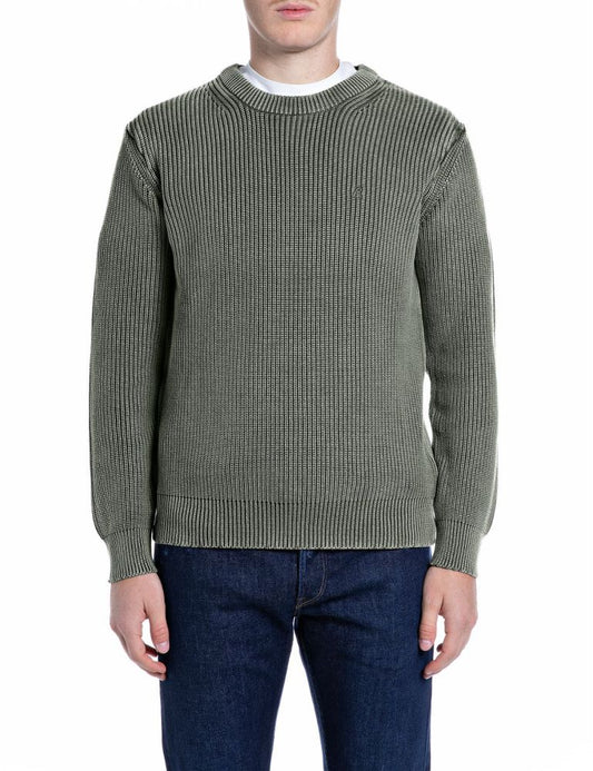 REPLAY Maglione in Cotone Effetto Vissuto UK00AS.000.7246IG Verde Militare