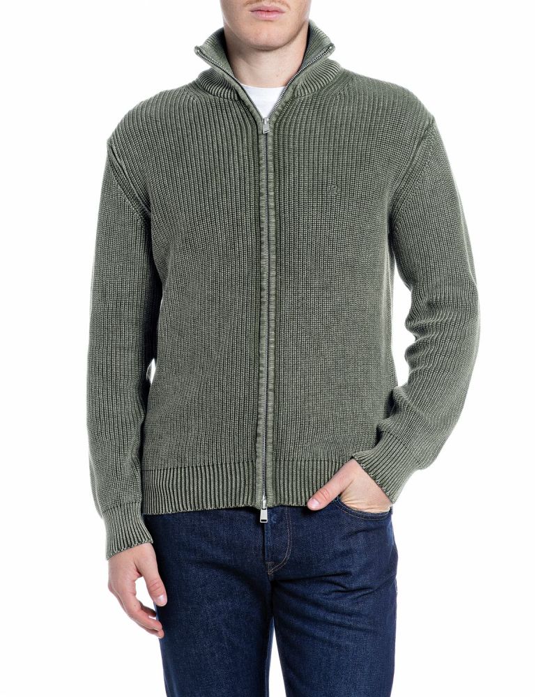 REPLAY Maglione in Cotone Full Zip UK00AV.000.7246IG Verde Militare