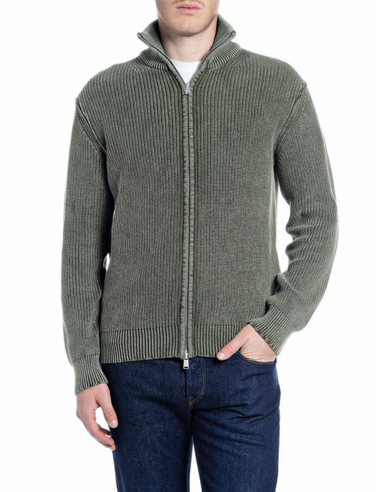REPLAY Maglione in Cotone Full Zip UK00AV.000.7246IG Verde Militare