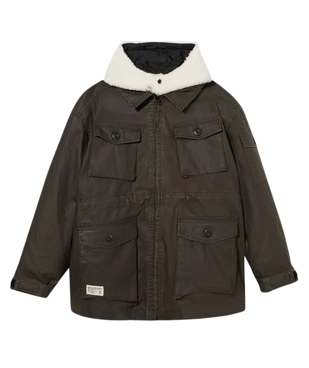 REPLAY & SONS Parka con Imbottura in Teddy SB8224.050.85444 Verde Militare