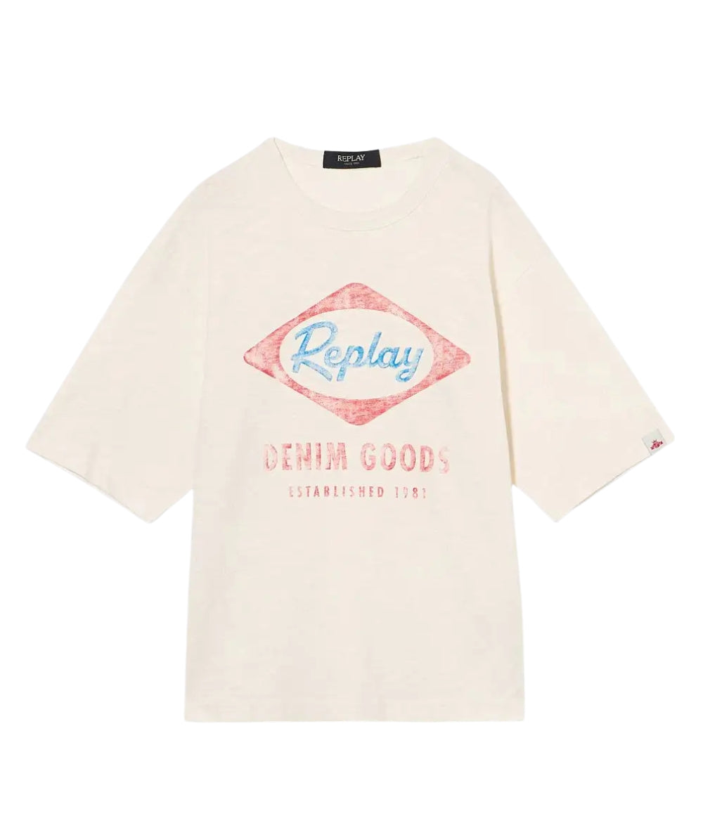 REPLAY & SONS T-shirt con Stampa Vintage SB7406.050.22336 Bianco Latte