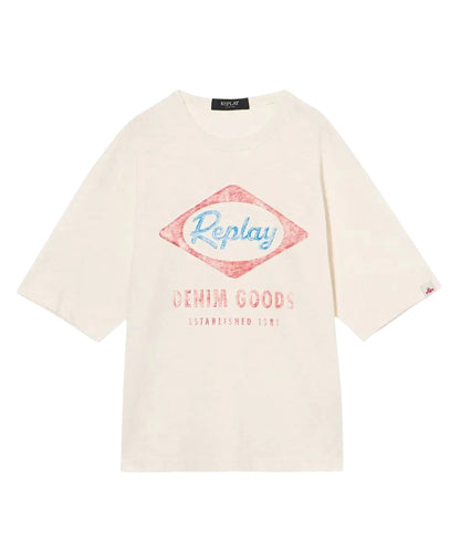 REPLAY & SONS T-shirt con Stampa Vintage SB7406.050.22336 Bianco Latte
