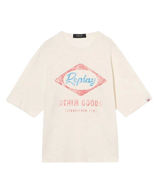 REPLAY & SONS T-shirt con Stampa Vintage SB7406.050.22336 Bianco Latte