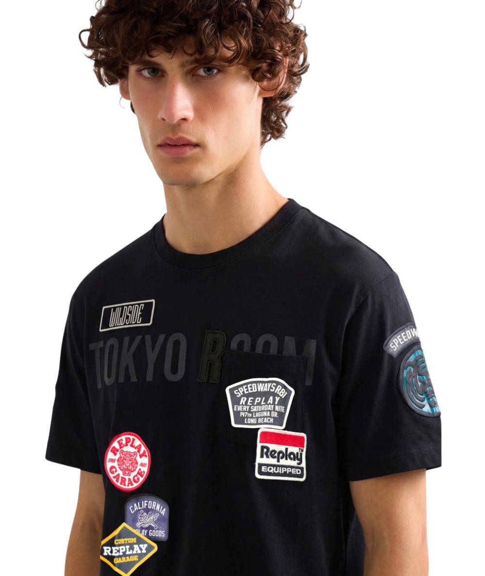 REPLAY T-shirt con Patch e Taschino M13MA.000.7242KW Nero