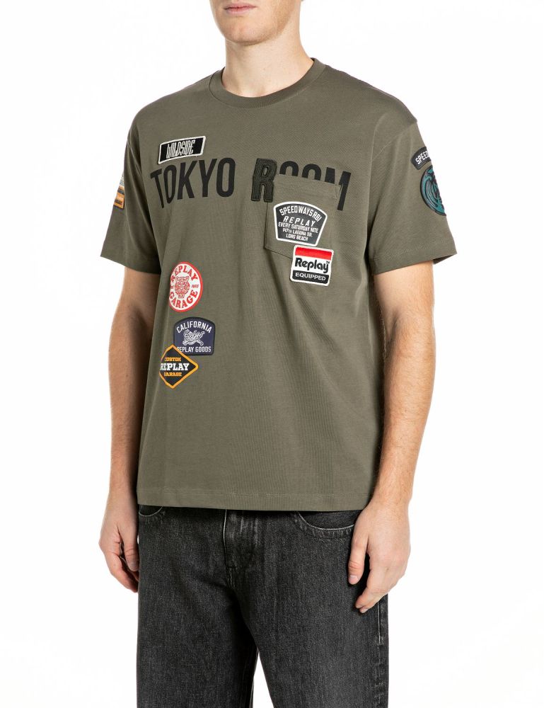 REPLAY T-shirt con Patch e Taschino M13MA.000.7242KW Verde Militare