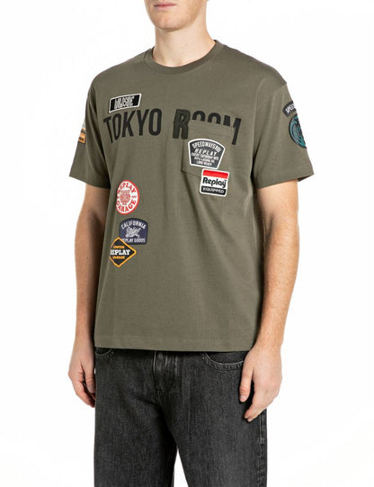 REPLAY T-shirt con Patch e Taschino M13MA.000.7242KW Verde Militare