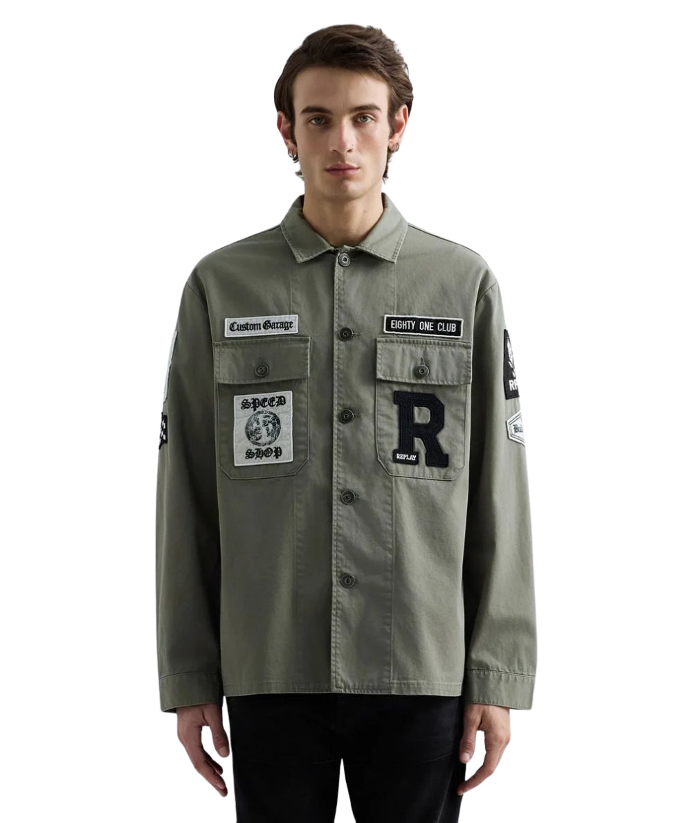 Reaplay Overshirt con Patch all Over M8445C.000.85022N Verde Militare