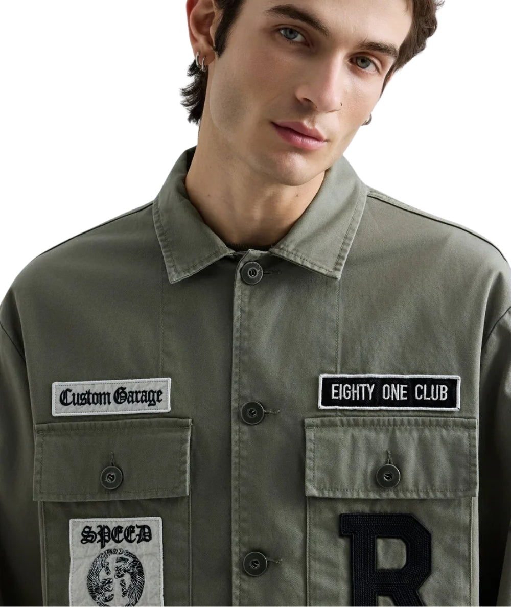 Reaplay Overshirt con Patch all Over M8445C.000.85022N Verde Militare