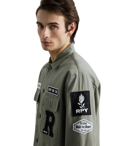 Reaplay Overshirt con Patch all Over M8445C.000.85022N Verde Militare