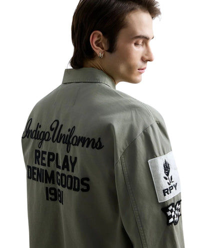 Reaplay Overshirt con Patch all Over M8445C.000.85022N Verde Militare