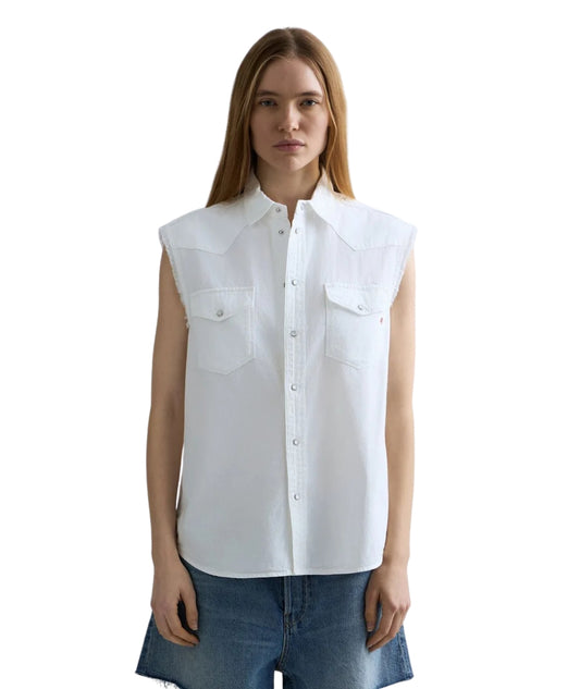 Replay Camicia Smanicata in Leggero Denim W2437.000.84004ET Bianco 