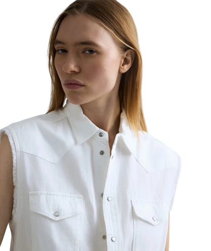 Replay Camicia Smanicata in Leggero Denim W2437.000.84004ET Bianco 