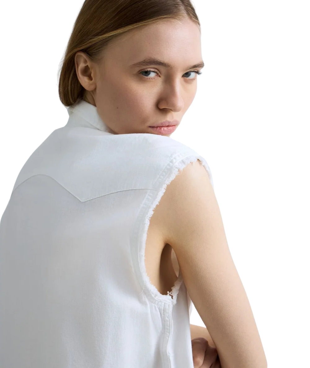 Replay Camicia Smanicata in Leggero Denim W2437.000.84004ET Bianco 