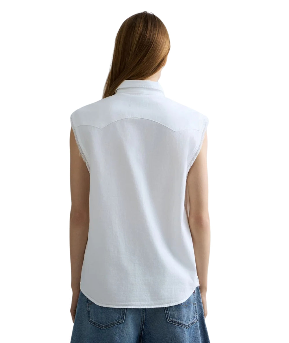 Replay Camicia Smanicata in Leggero Denim W2437.000.84004ET Bianco 