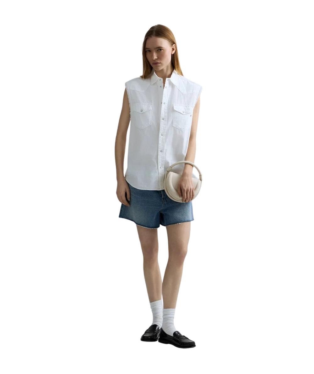 Replay Camicia Smanicata in Leggero Denim W2437.000.84004ET Bianco 